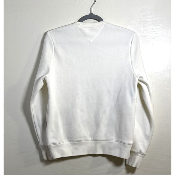 NWT Tommy Hilfiger Men's Ivory White Fleece Pullover Big Spelled Out Logo Sz XS - Picture 3 of 10